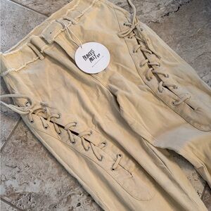 Beige Lace-Up Flare Jeans